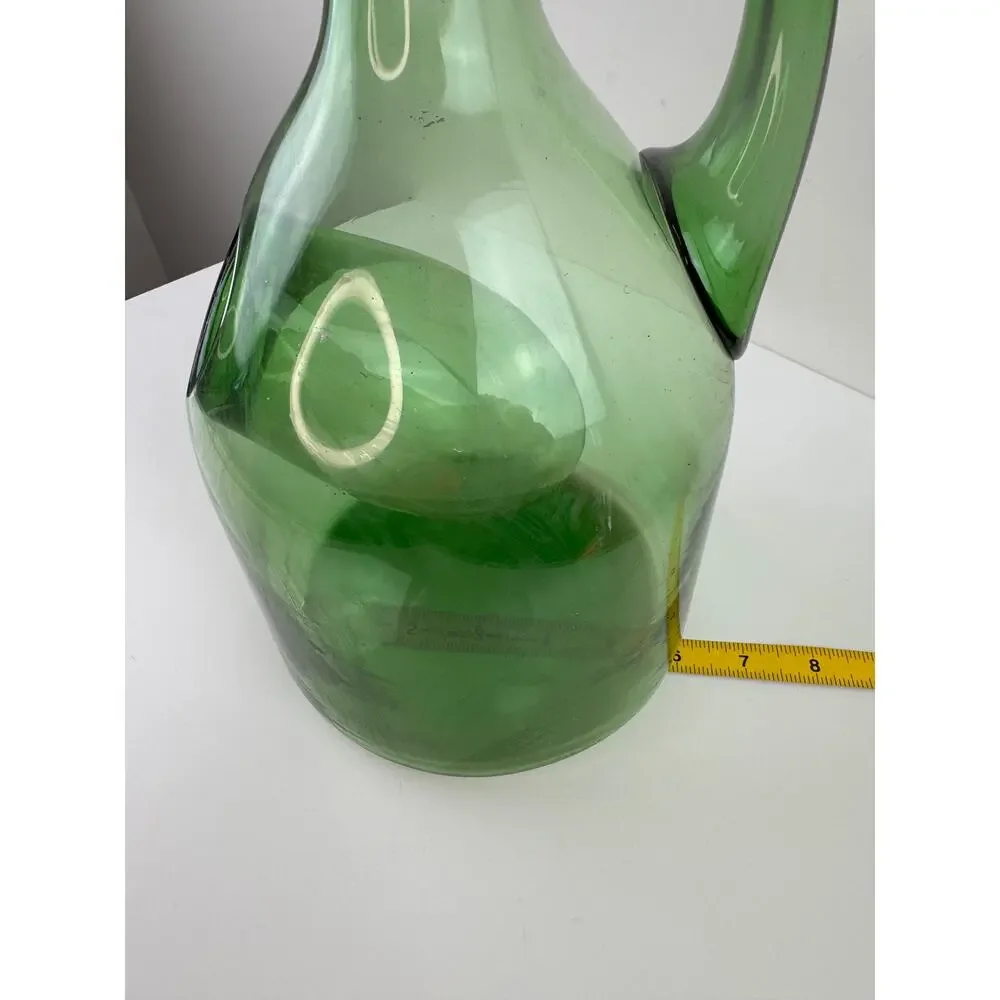 Vintage Green Pitcher Glass Wine Bottle Decanter Ice Chamber Chiller Hand Blown